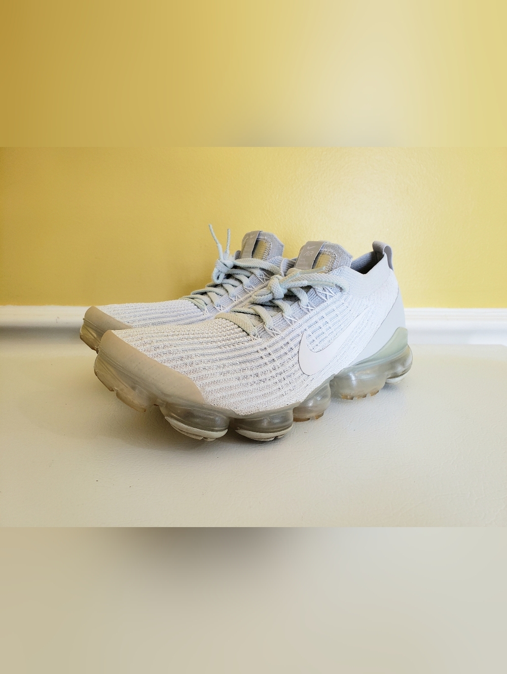 NIKE AIR Men's VaporMax Flyknit 3 'Pure Platinum' Athleisure Sneakers (10) Gray